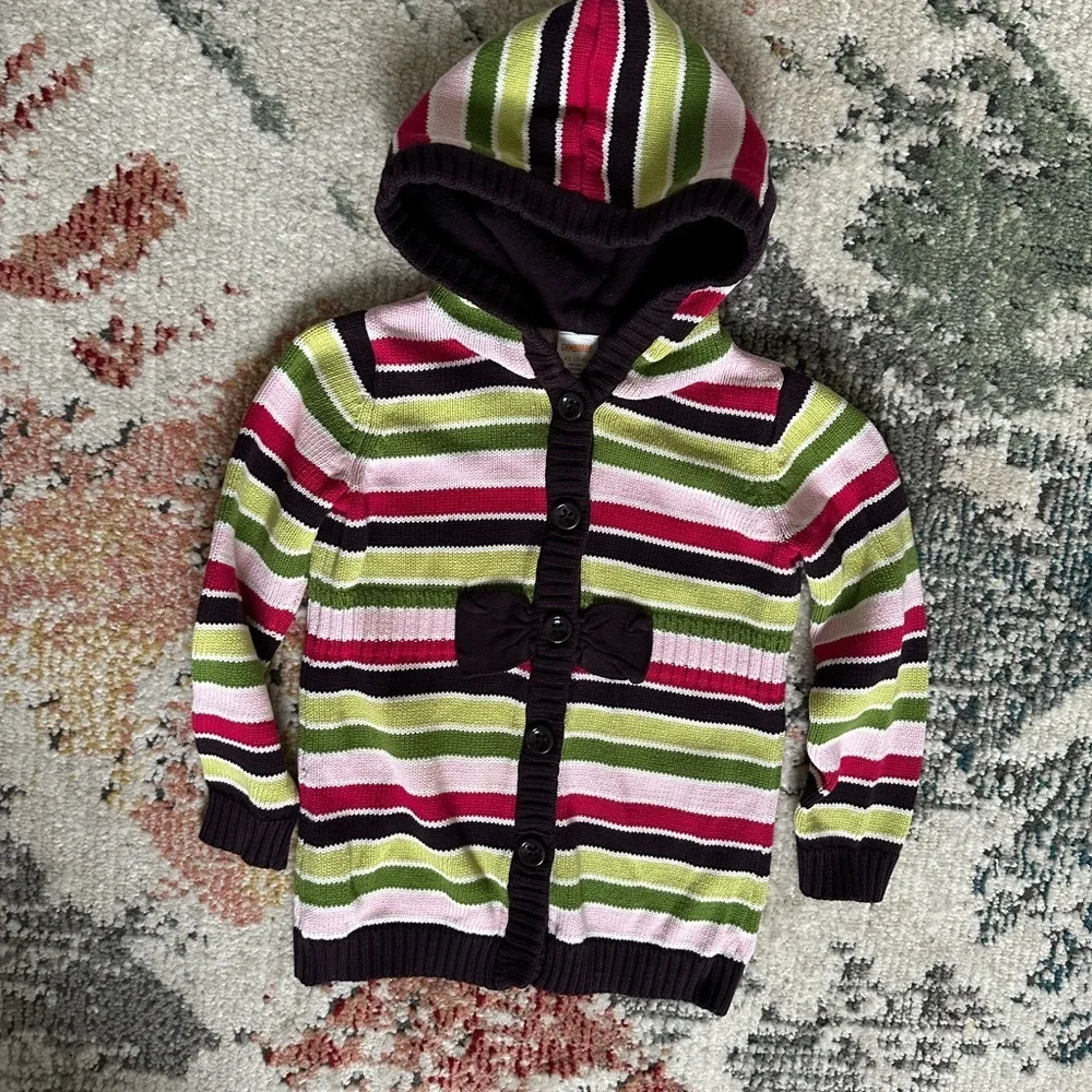 Y2K Gymboree 100% Cotton Knit Hooded Striped Sweater Size xs 3/4 Girl